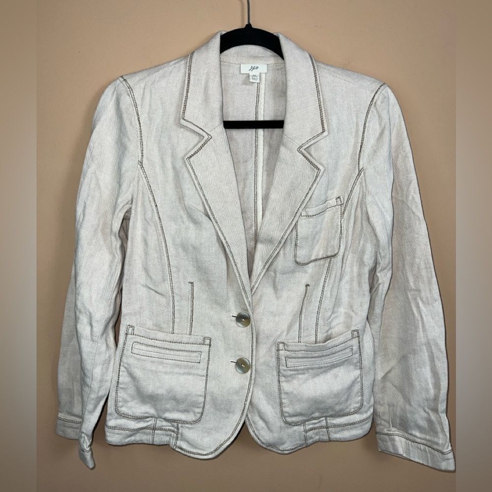J. Jill Women’s Size 6P Linen Blend Classic Button Up Blazer
